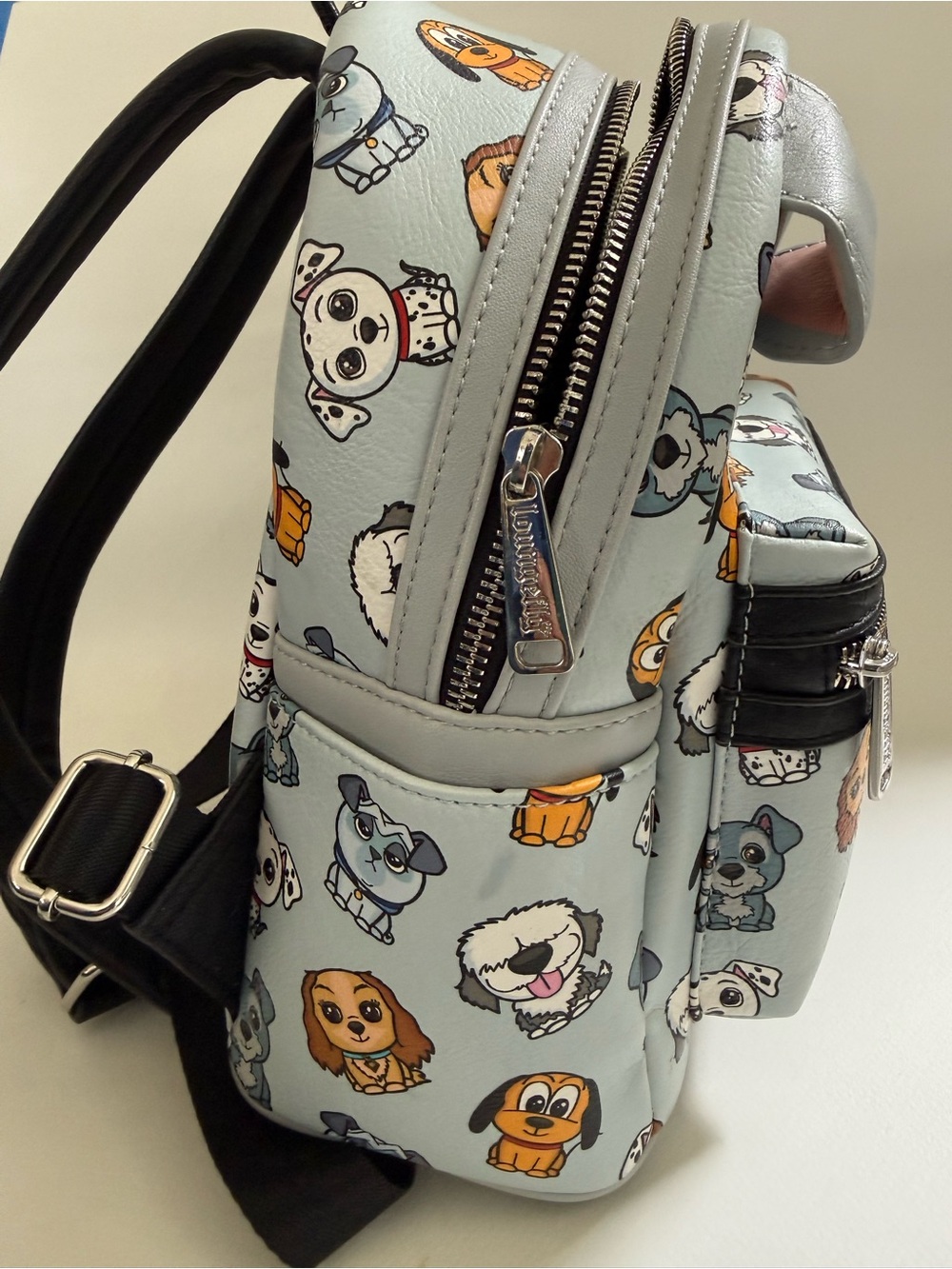 Disney Parks Loungefly Light Blue/Gray Puppy Print Mini Backpack - Picture 3 of 6